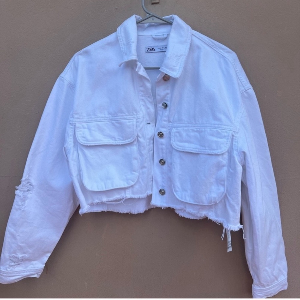 Zara Off-White Cropped Jacket - Picture 2 of 6